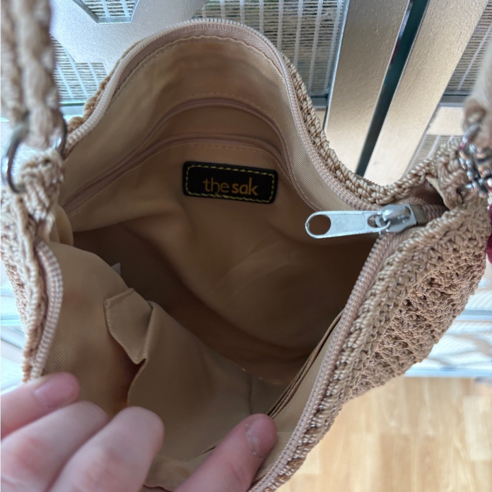 The Sak Tan Crochet Shoulder Bag with Pink Key - Picture 9 of 16